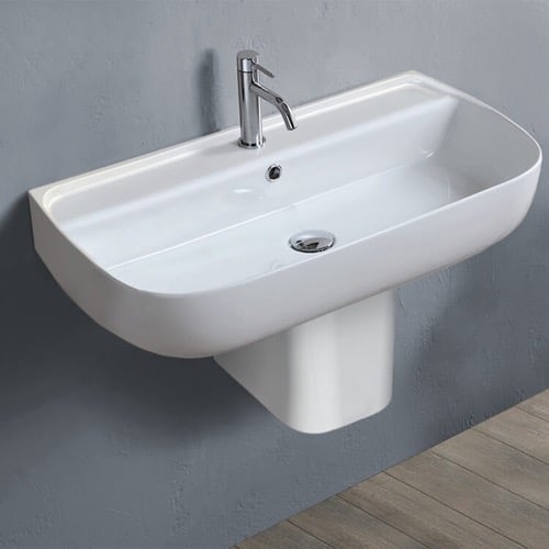 Rectangular White Ceramic Semi-Pedestal Sink CeraStyle 078700U-S-PED